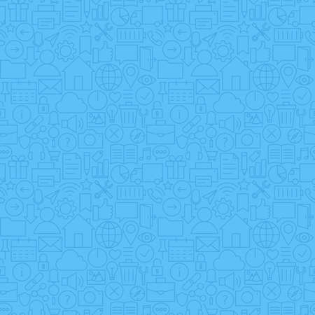 Thin Line Website and Mobile User Interface Blue Seamless Pattern.のイラスト素材