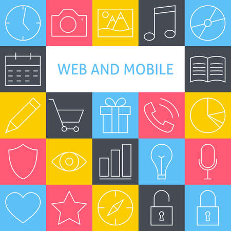 Vector Line Art Modern Website and Mobile User Interface Icons Set.のイラスト素材