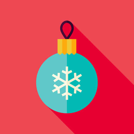 Decorative Christmas Ball Icon. Flat Design Vector Illustration with Long Shadow. Merry Christmas and Happy New Year Symbol.のイラスト素材