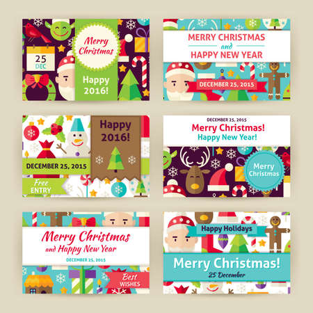 Christmas Vector Template Invitation Set. Flat Design Vector Illustration of Brand Identity for Winter Holiday Promotion. Happy New Year Colorful Pattern for Advertising.のイラスト素材
