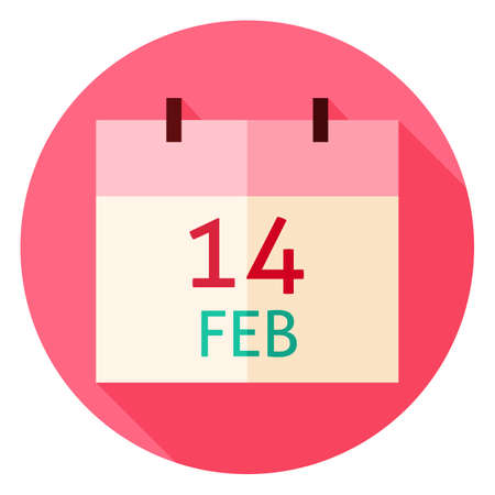 Valentine Day Calendar Date Circle Icon. Flat Design Vector Illustration with Long Shadow. Happy Valentine Day and Love Symbol.のイラスト素材
