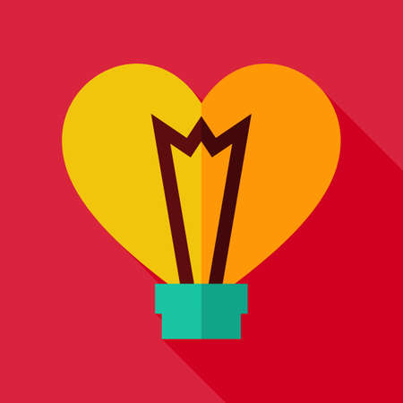 Heart Shaped Light Bulb Icon. Flat Design Vector Illustration with Long Shadow. Happy Valentine Day and Love Symbol.のイラスト素材