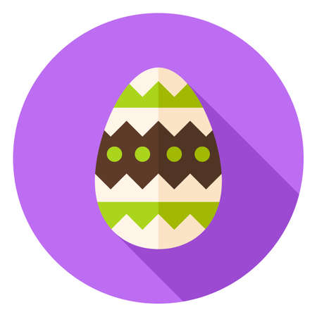 Easter Egg with Ornament Decor Circle Icon. Flat Design Vector Illustration with Long Shadow. Spring Christian Holiday Symbol.のイラスト素材