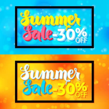 Summer Sale Horizontal Website Banners with Black Frame. Vector Illustration of Web Templates Commercial Promotion.のイラスト素材