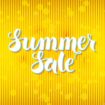 Summer Sale Lettering over Yellow Abstract Background. Vector Illustration of Calligraphy Text. Commercial Poster.のイラスト素材