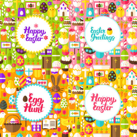 Elegant flat Happy Easter Postcards.のイラスト素材