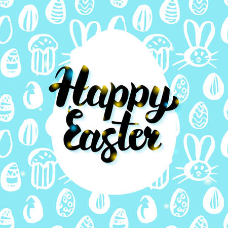 calligraphic illustration of a Happy Easter Hand Drawn Card.のイラスト素材