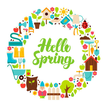 Hello Spring Flat Circleのイラスト素材
