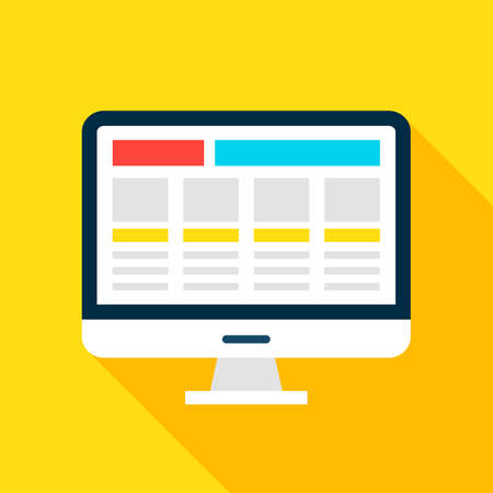 Computer Screen Icon. Vector Illustration Flat Style with Long Shadow. Website Development.のイラスト素材