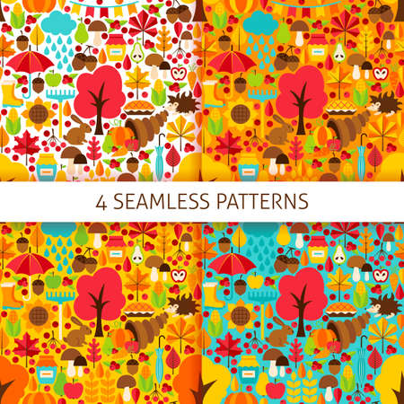 Autumn Season Seamless Patterns. Vector Background Set. Fall Seasonal Textures.のイラスト素材