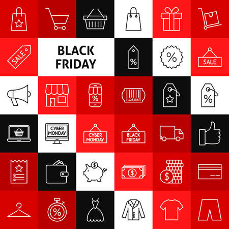 Vector Line Black Friday Iconsのイラスト素材
