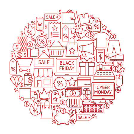 Black Friday Line Circle Designのイラスト素材