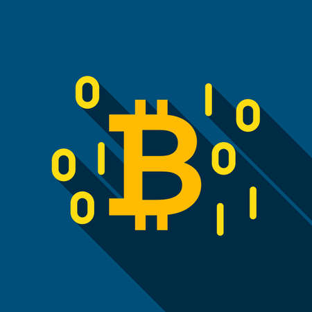 Digital Bitcoin Flat Icon. Vector Illustration with Long Shadow. Cryptocurrency Technology.のイラスト素材