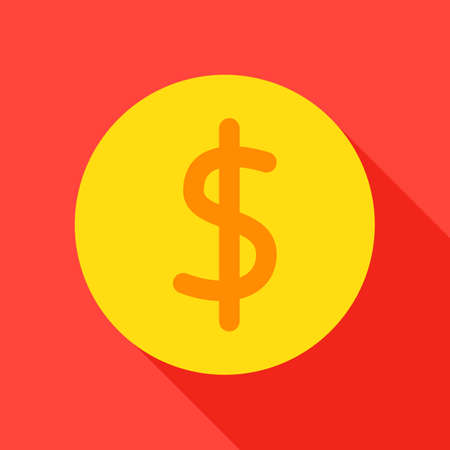 Dollar Coin Flat Icon. Vector Illustration with Long Shadow. Financial Item.のイラスト素材