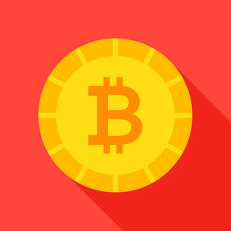 Gold Bitcoin Flat Icon. Vector Illustration with Long Shadow. Financial Item.のイラスト素材