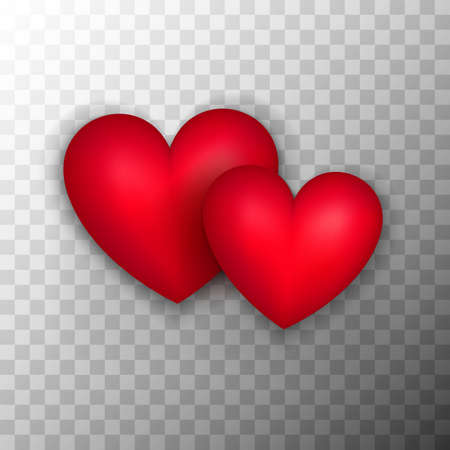 Two Red Hearts. Vector Illustration of Realistic Love Objects over Transparent Background.のイラスト素材