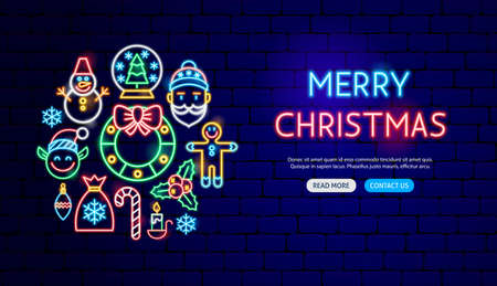 Merry Christmas Neon Banner Design. Vector Illustration of Winter Holiday Promotion.の写真素材