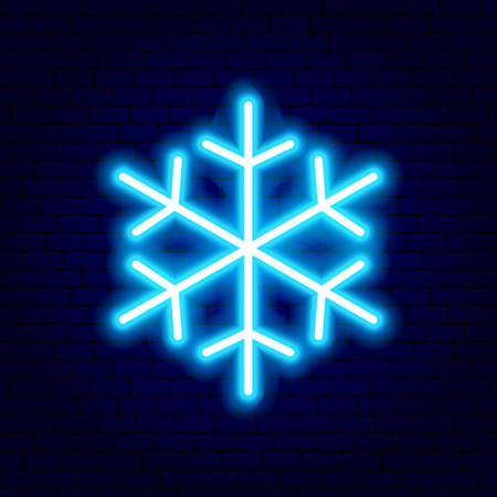 Snowflake Neon Sign. Vector Illustration of Winter Holiday Promotion.のイラスト素材