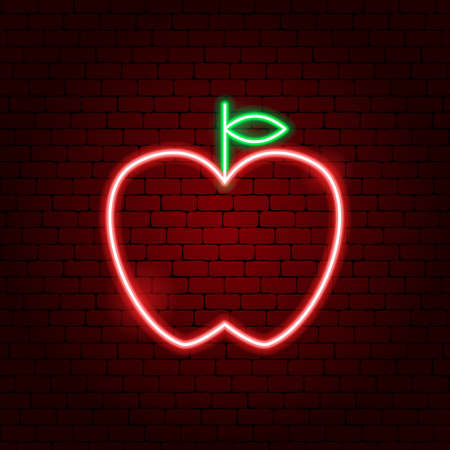 Apple Neon Sign. Vector Illustration of Food Promotion.の写真素材