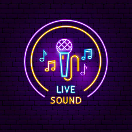 Live Sound Neon Sign. Vector Illustration of Music Promotion.のイラスト素材