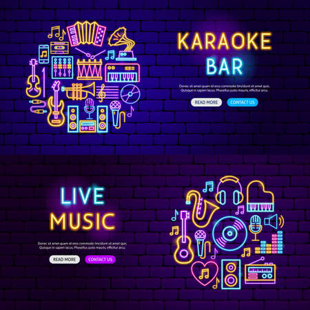Music Website Banners. Vector Illustration of Sound Promotion.のイラスト素材