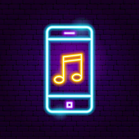 Phone Music Neon Sign. Vector Illustration of Audio Promotion.のイラスト素材