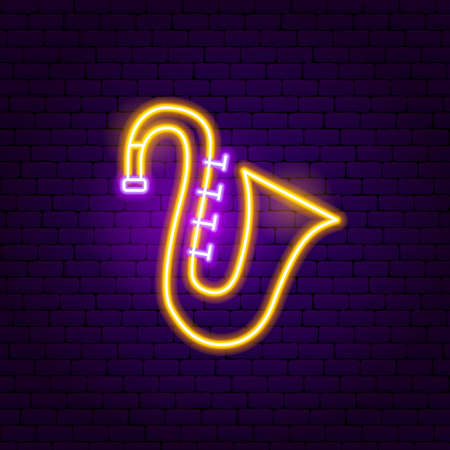 Saxophone Neon Sign. Vector Illustration of Music Promotion.のイラスト素材