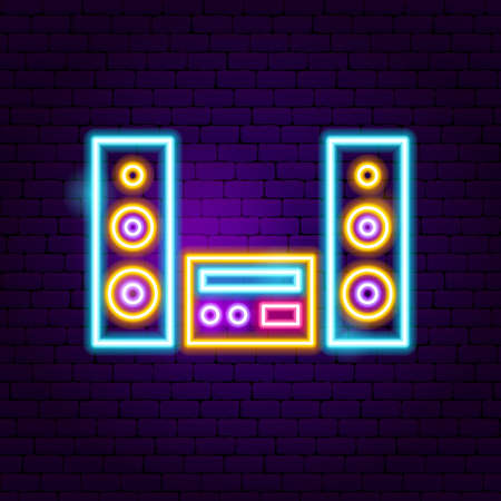 Speakers Neon Sign. Vector Illustration of Music Promotion.のイラスト素材