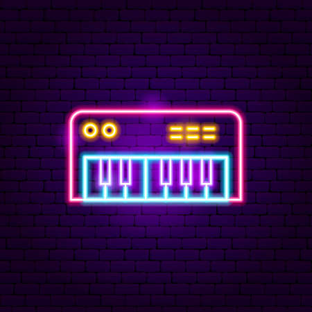 Synthesizer Neon Sign. Vector Illustration of Music Promotion.のイラスト素材