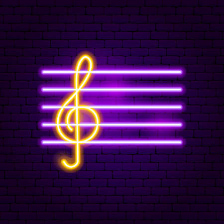Treble Clef Neon Sign. Vector Illustration of Music Promotion.のイラスト素材
