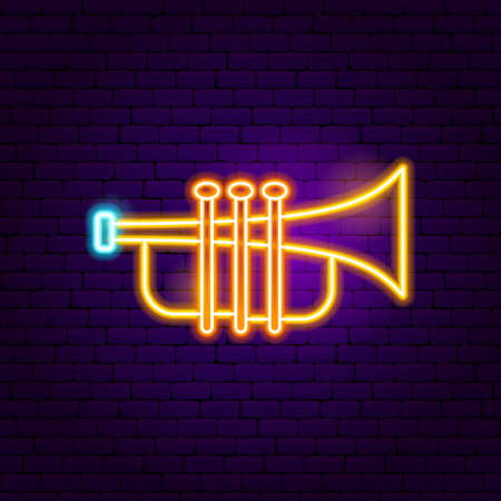 Trumpet Neon Sign. Vector Illustration of Music Promotion.のイラスト素材