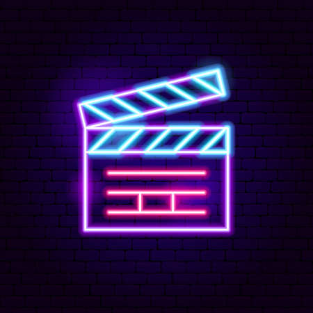 Movie Clapper Neon Sign. Vector Illustration of Cinema Promotion.のイラスト素材