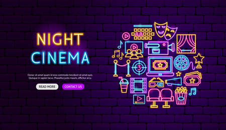 Cinema Neon Banner Design. Vector Illustration of Film Promotion.のイラスト素材
