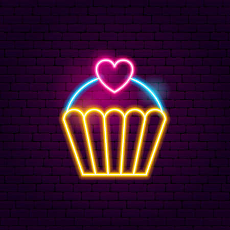 Cupcake Neon Sign. Vector Illustration of Food Promotion.のイラスト素材