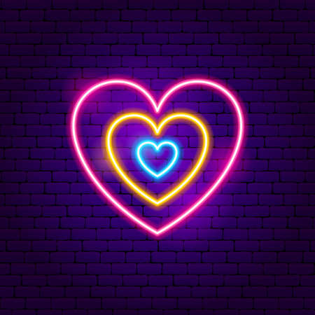 Hearts Neon Sign. Vector Illustration of Love Promotion.のイラスト素材