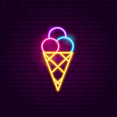 Ice Cream Neon Sign. Vector Illustration of Food Promotion.のイラスト素材