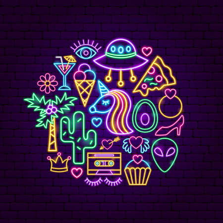 Girl Power Neon Concept. Vector Illustration of Fashion Promotion.のイラスト素材