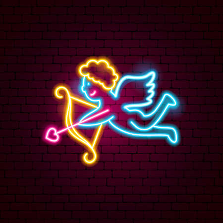 Cupid Neon Sign. Vector Illustration of Love Promotion.のイラスト素材