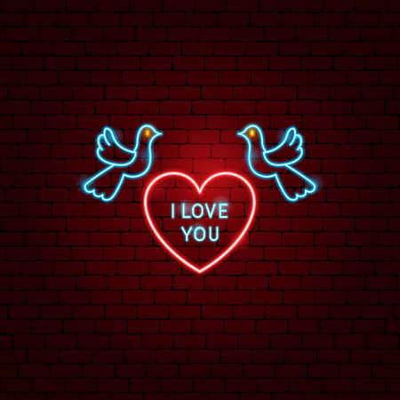 I Love You Heart Neon Labelのイラスト素材