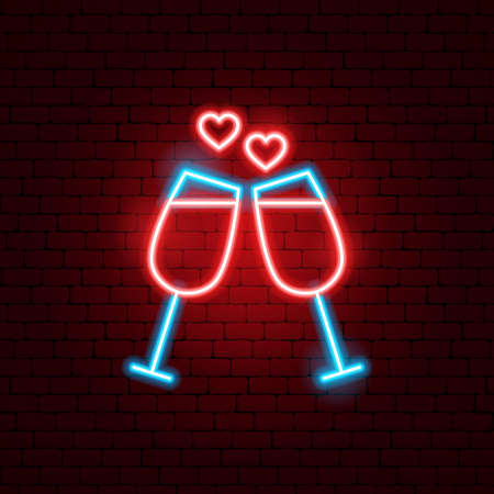 Love Drinks Neon Sign. Vector Illustration of Alcohol Promotion.のイラスト素材