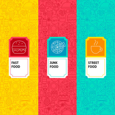 Line Fast Food Package Labels. Vector Illustration. Template for Packaging Design.のイラスト素材