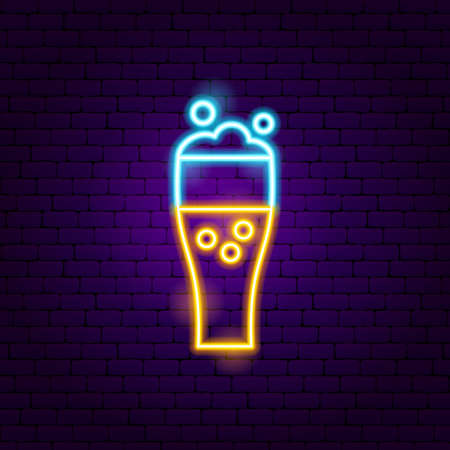 Beer Glass Neon Sign. Vector Illustration of Cafe Promotion.のイラスト素材