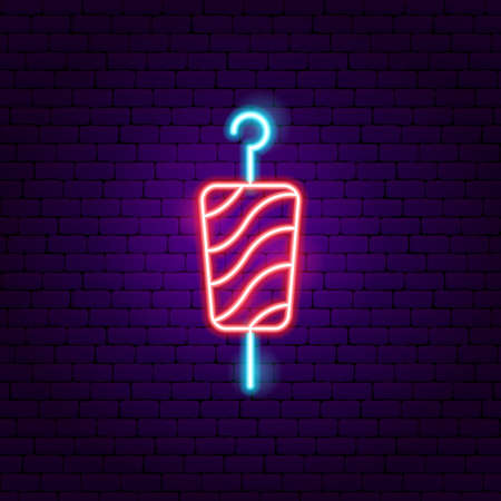 Kebab Neon Sign. Vector Illustration of Cafe Promotion.のイラスト素材
