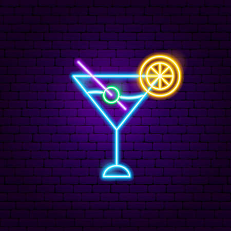 Martini Cocktail Neon Sign. Vector Illustration of Cafe Promotion.のイラスト素材