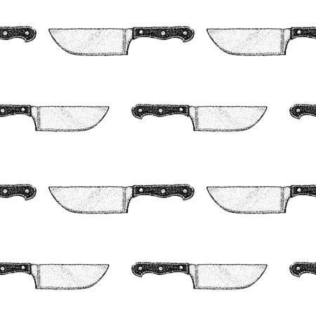 Dotwork Kitchen Knife Seamless Pattern. Vector Illustration of Tattoo Hand Drawn Sketch.のイラスト素材