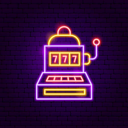 Slot Machine Neon Sign. Vector Illustration of Game Promotion.のイラスト素材