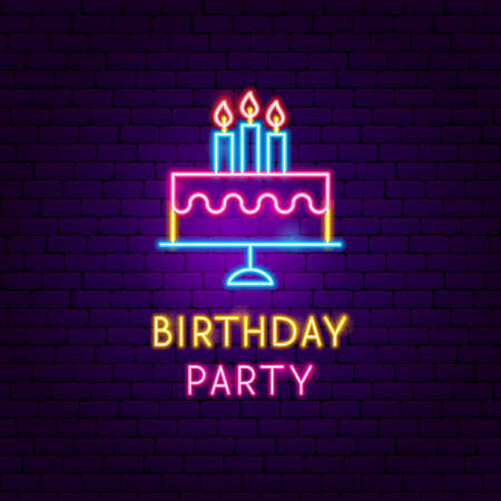 Birthday Party Neon Label. Vector Illustration of Celebration Promotion.のイラスト素材