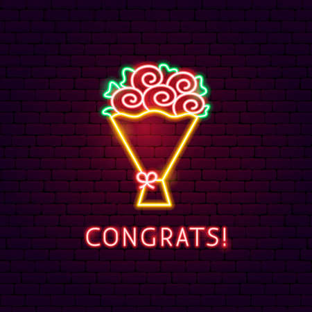 Congrats Neon Label. Vector Illustration of Celebration Promotion.のイラスト素材