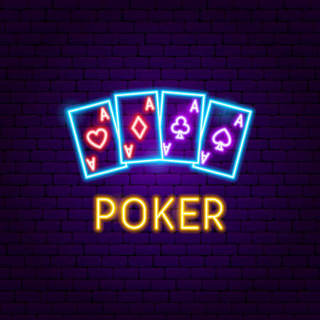 Poker Aces Neon Label. Vector Illustration of Game Promotion.