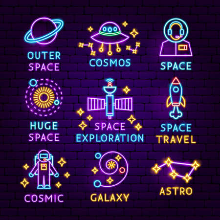 Space Neon Label Setのイラスト素材